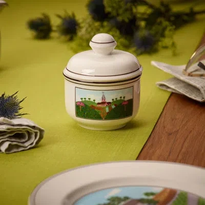 Villeroy & Boch Design Naif 6.75 Oz. Sugar Bowl With Lid In White;green