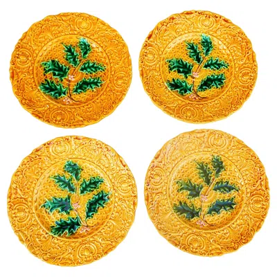 Pre-owned Villeroy & Boch Four  Majolica Plates In Yellow