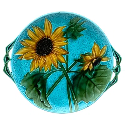 Pre-owned Villeroy & Boch Large Majolica Sunflower Platter , Circa 1900 In Blue