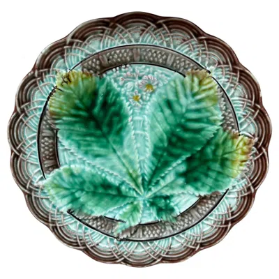 Pre-owned Villeroy & Boch Majolica Chesnut Leaf Plate , Circa 1890 In Blue