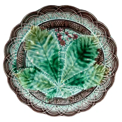 Pre-owned Villeroy & Boch Majolica Chesnut Leaf Plate , Circa 1890 In Gray