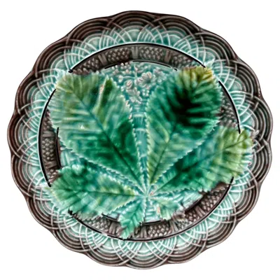 Pre-owned Villeroy & Boch Majolica Chesnut Leaf Plate , Circa 1890 In Gray