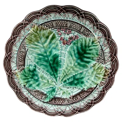 Pre-owned Villeroy & Boch Majolica Chesnut Leaf Plate , Circa 1890 In Gray