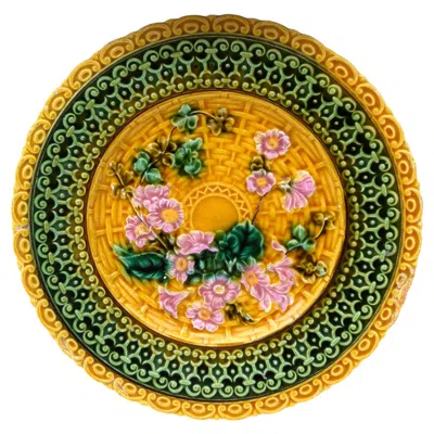 Pre-owned Villeroy & Boch Majolica Pink Flowers  Plate , Circa 1900