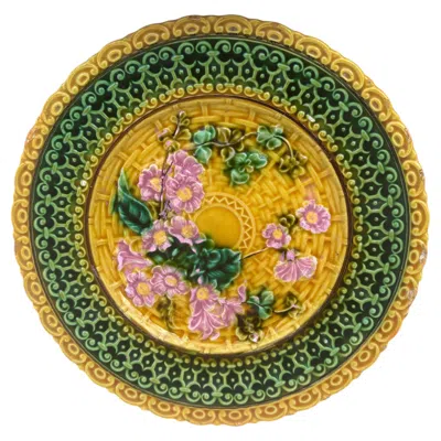 Pre-owned Villeroy & Boch Majolica Pink Flowers  Plate , Circa 1900