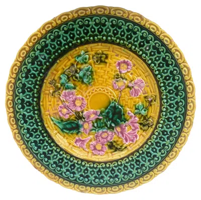 Pre-owned Villeroy & Boch Majolica Pink Flowers  Plate , Circa 1900