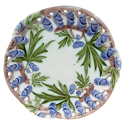 Pre-owned Villeroy & Boch Majolica Reticulated Purple Flowers Plate , Circa 1900