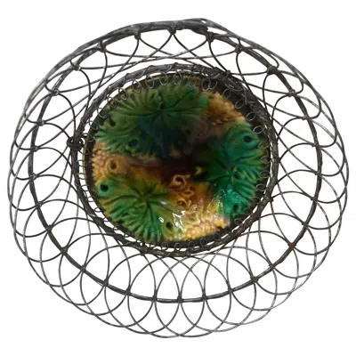 Pre-owned Villeroy & Boch Majolica Wire Basket With Leaves , Circa 1900 In Black
