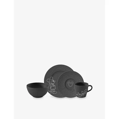 Villeroy & Boch Manufacture Mickey Mouse Four-piece Porcelain Breakfast Set In Black