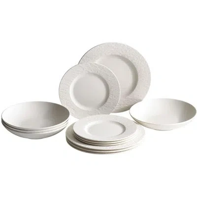 Villeroy & Boch Manufacture Rock Blanc 12-piece Dinnerware Set, Service For 4, Plates & Bowls In White