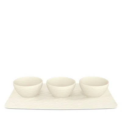 Villeroy & Boch Manufacture Rock Blanc Dip Bowl & Tray, 4-piece Set In White