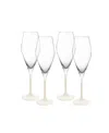 Villeroy & Boch Manufacture Rock Blanc Flutes Glasses, Set Of 4 In White