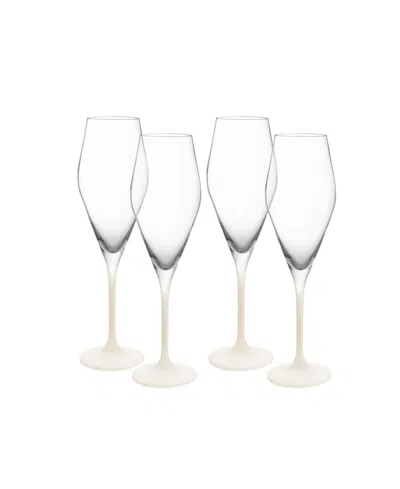 Villeroy & Boch Manufacture Rock Blanc Flutes Glasses, Set Of 4 In White