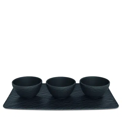 Villeroy & Boch Manufacture Rock Dip Bowl & Tray 4 Piece Set In Black