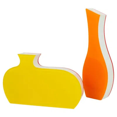 Pre-owned Villeroy & Boch Neon Color-block Lucite Vase, A Pair, Circa 1990 In Orange