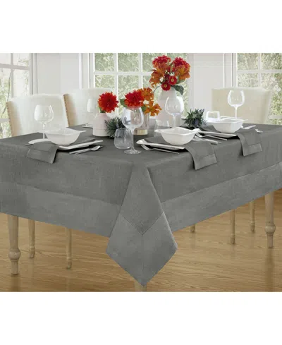 Villeroy & Boch New Wave Metallic Border Linen Tablecloth, 70" Round In Gray,silver