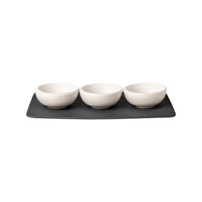Villeroy & Boch Newmoon Dip Bow & Tray Set  4 Pieces In White