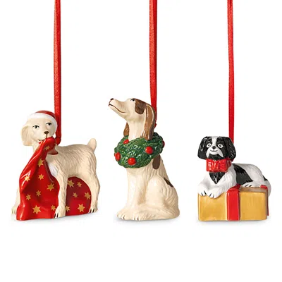 VILLEROY & BOCH NOSTALGIC CHRISTMAS PUPPIES ORNAMENTS, SET OF 3