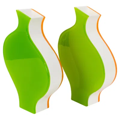 Pre-owned Villeroy & Boch Orange And Green Lucite Vases, A Pair, Circa 1990