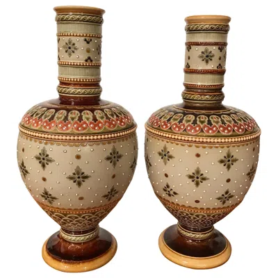 Pre-owned Villeroy & Boch Pair Of Mettlach Vases By , Circa 1900 In Brown