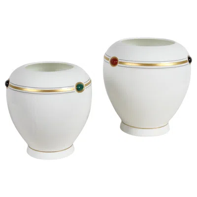 Pre-owned Villeroy & Boch Pair Of  Paloma Picasso Designed Bijou Jeweled Bone China Vases In Transparent