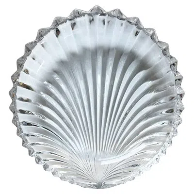 Pre-owned Villeroy & Boch Round Vintage  Glass Scalloped Shell Trinket Dish In Gray