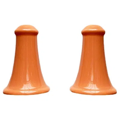 Pre-owned Villeroy & Boch Set Of 2 Postmodern Ceramic Salt And Pepper Shakers By Gallo Design In Orange
