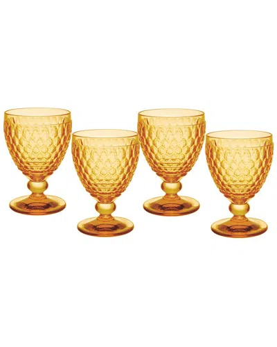 Villeroy & Boch Set Of 4 Boston Saffron Red Wine Glasses In Orange