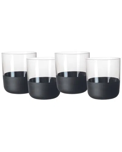 Villeroy & Boch Set Of 4 Manufacture Rock Stems Double Old-fashioned Glasses In Black