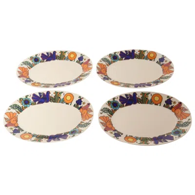 Pre-owned Villeroy & Boch Set Of Four Vintage  "acapulco" Bird Motif Deep Oval Plates In Sand
