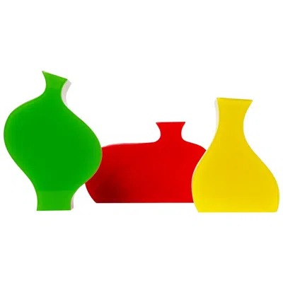 Pre-owned Villeroy & Boch Set Of Three Colorful Stylized Plexiglass Vases By  In Green
