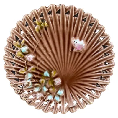 Pre-owned Villeroy & Boch Small German Majolica Flowers Plate  Circa 1900 In Brown