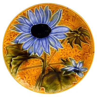 Pre-owned Villeroy & Boch Small Majolica Sunflower Plate , Circa 1900 In Brown