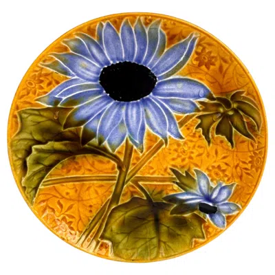 Pre-owned Villeroy & Boch Small Majolica Sunflower Plate , Circa 1900 In Brown