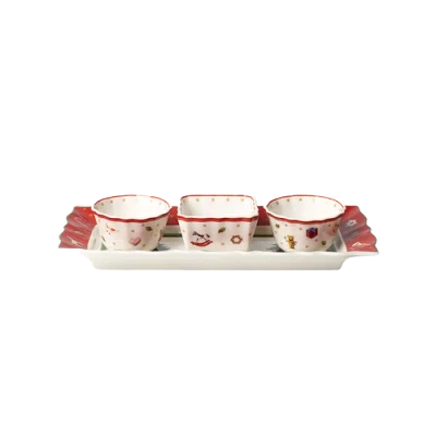 Villeroy & Boch Christmas Toy's Delight Set Of 3 Dip Bowls With Tray In Multi
