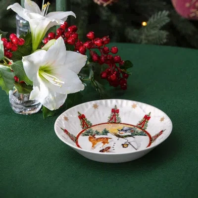 Villeroy & Boch Toy's Fantasy Christmas Small Bowl, Premium Porcelain, Festive Design In White,green,red,brown