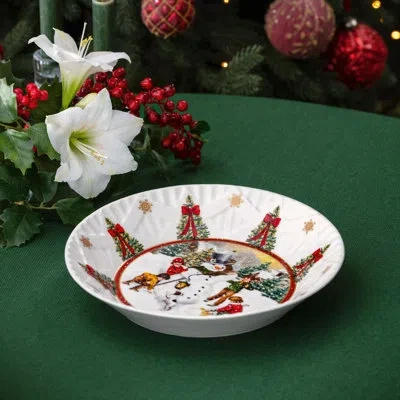 Villeroy & Boch – Toy's Fantasy Large Bowl, Large Porcelain Christmas Bowl, Snowman Pattern In White,red,brown,green