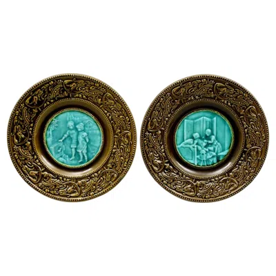 Pre-owned Villeroy & Boch Two Beautiful 19th Century Majolica Plates By , Germany In Black