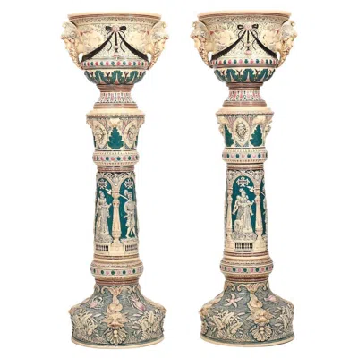 Pre-owned Villeroy & Boch Very Rare Villeroy Boch / Mettlach Jardiniere On Flower Columns, 1890 In Sand
