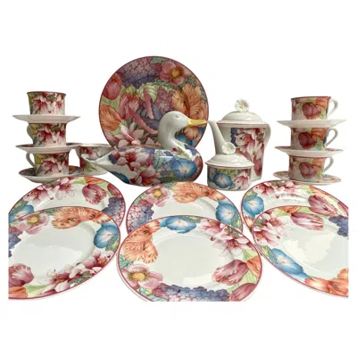 Pre-owned Villeroy & Boch Vintage  Gallo Design Bone China Tea Set, Floral 1970s, 23 Pc In Sand