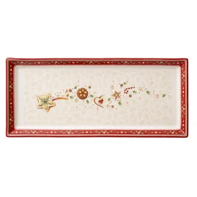 Villeroy & Boch Winter Bakery Delight Rectangular Cake Platter In Red;beige