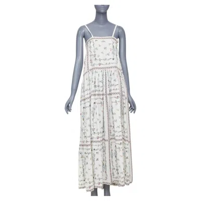 Pre-owned Vilshenko 2019 White Multi Floral Panel Embroidery Silk Linen Maxi Dress Uk8 S