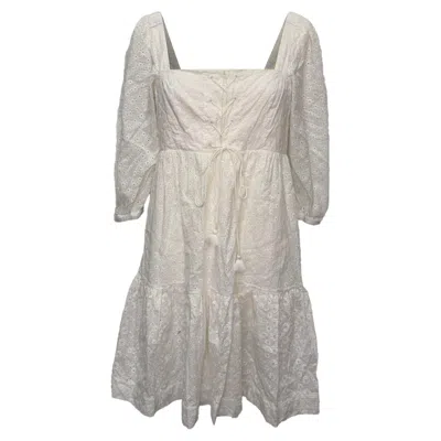 Pre-owned Vilshenko Eyelet Mini Tiered Dress In White Cotton In Beige