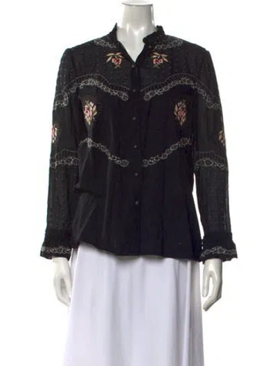 Pre-owned Vilshenko Floral Print Long Sleeve Blouse In Black