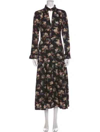 Pre-owned Vilshenko Floral Print Midi Length Dress In Black