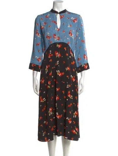 Pre-owned Vilshenko Floral Print Midi Length Dress In Blue