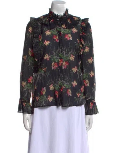 Pre-owned Vilshenko Floral Print Mock Neck Blouse In Black