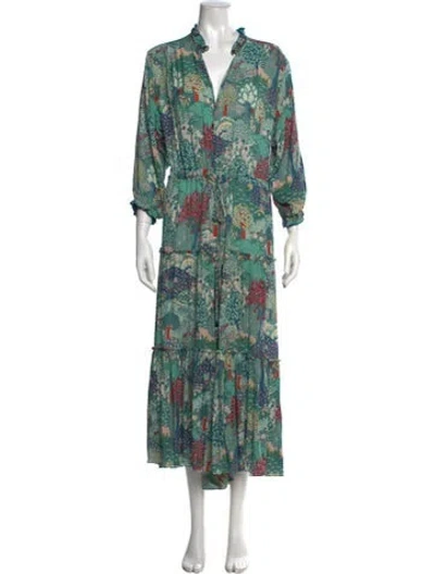 Pre-owned Vilshenko Floral Print V-neck Jumpsuit In Green