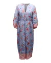 Vilshenko Floral Printed Long Sleeve Dress In Blue Silk In Blue