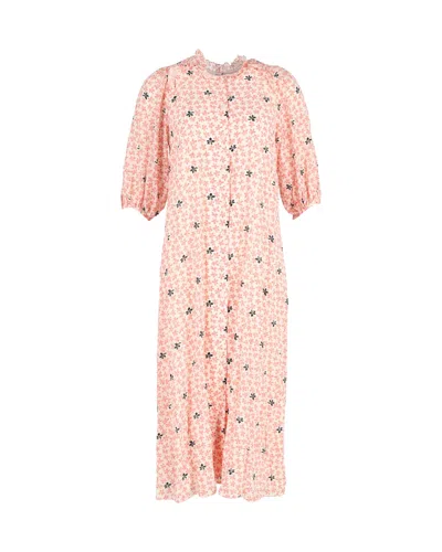 Pre-owned Vilshenko Floral Printed Midi Dress In Peach Silk In Pink